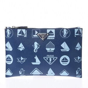 PRADA Blue Saffiano Clutch Bag